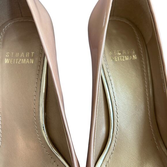 Stuart Weitzman Axis Adobe Aniline Patent Leather Peep Toe Heels Womens Size 7.5 - Picture 4 of 11